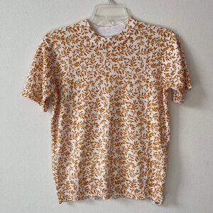 Mimi & Daphne Short Sleeve Leaf Print Pattern Sweater Knit Top Size S